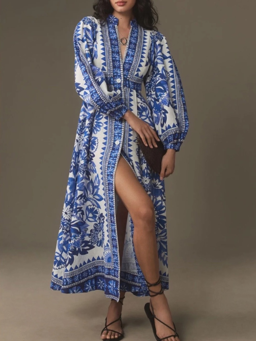 NWT! 💙 FARM Rio Flora Tapestry Linen-Blend Maxi Dress, Size L! - Picture 3 of 10
